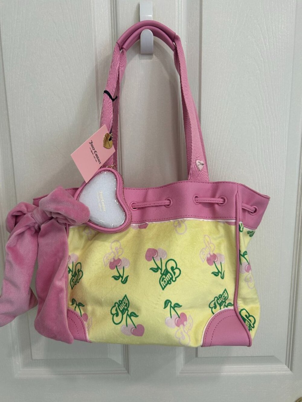 Juicy Couture Retro Juicy Cherry Daydreamer Tote Bag Iris Yellow w Pink NWT